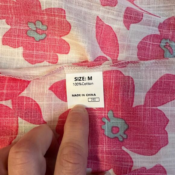 Boutique Style Floral‎ Puff Sleeve Blouse Ruffled Neck Pink Preppy- Size M - Picture 3 of 9